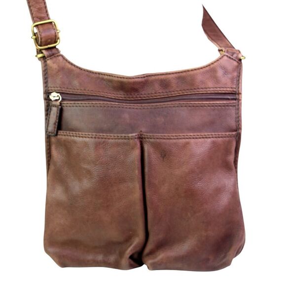 FOSSIL BROWN GENUINE LEATHER MEDIUM ORGANIZER X-BODY SHOULDER BAG HANDBAG PURSE - Picture 1 of 16